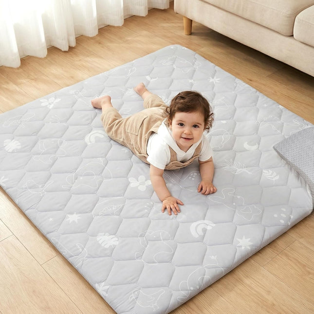 Baby Play Mat for Floor 47×47in, Quilted 1.6in Extra Thick Crawling Mat for Toddlers, Non-Slip Kids Play Mat for
