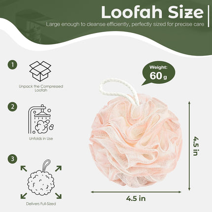 Yolaist Loofah Sponge 4 Pack, Exfoliating Body Scrubber for Shower, Soft Bath Sponges with Hanging Loop, 60G Gentle Loofah for Women Men (Pastel Colors)