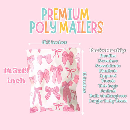 6x9 Colourful and Stylish 100 Pack Poly Mailer Bags with Unique Designs | Waterproof, Tear-Resistant, Durable Shipping Bags Ideal for Gifts, Small Businesses, and Secure Packaging | Ribbon Bow