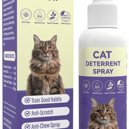 Cat Deterrent Spray for Furniture, Indoor & Outdoor Cat Repellent - Stops Scratching, Pee Spraying, Chewing | Natural Essential Oils, Pet-Safe, 5.07 Fl Oz