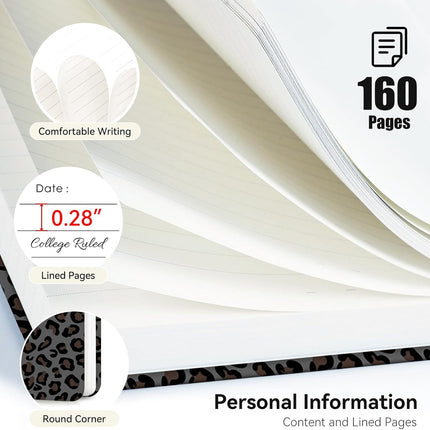 Lined Spiral Journal Notebook, A5 College Ruled Spiral Notebook for Women, Hardcover with Elegant Design for Work and Note-Taking, 5.5 * 8.25 inch, 160 Pages, Leopard Print