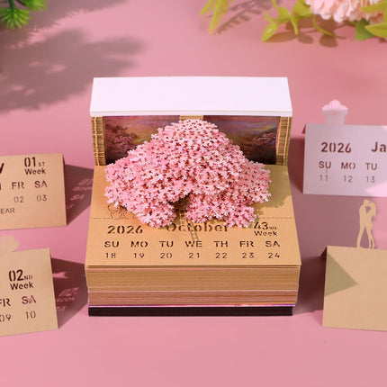 3D Memo Pad Time Piece Calendar 2026,3D Art Calendar 2026 Cherry Blossom Tree Rip Away Calendar Notes for Record, Bookmark, Gift & Decorative Office Decor