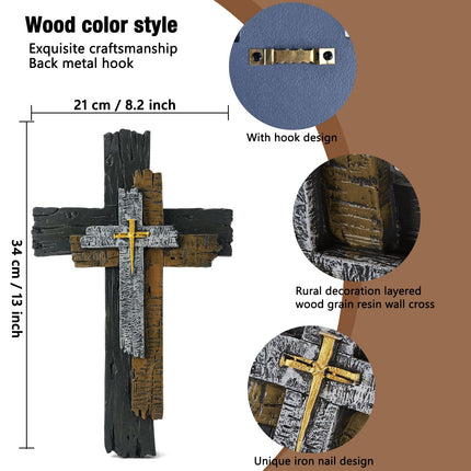 Rustic Cross Wall Decor, 13 Inch Christian Cross with Hanging Hook