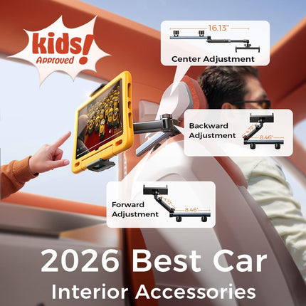 LISEN for iPad Holder Car Road Trip Travel Essentials Activities for Toddler Kids Gifts, Car Accessories for Women Interior Men Truck 3in1 Tablet Holder Back Seat Car Camping Headrest Organizer