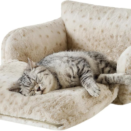Hollypet Cat Bed Fluffy Plush Mutifuctional Double-Layer Soft Pet Couch Orthopedic Sofa Nest Beds for Small Cats and Dogs, Leopard (21x15x8 inch)