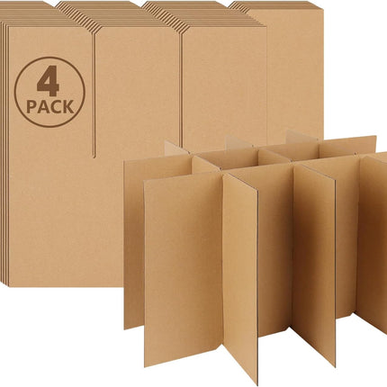 4 Sets Glass Dividers for Moving Boxes, 3x4 Grid Cardboard Dividers for 16x12x12 Inch Box, Corrugated Cardboard Packing Supplies for Wine Glasses & Fragile Glassware (Box Not Included)