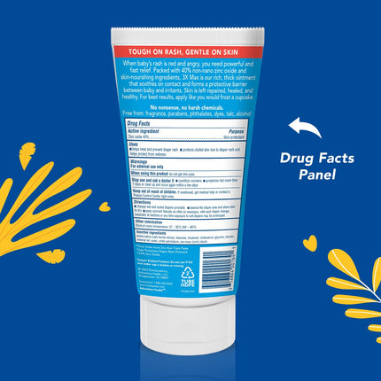 3X Max Strength Diaper Rash Ointment, 40% Zinc Oxide, 6 oz