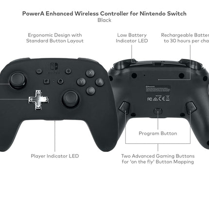 PowerA Enhanced Wireless Controller for Nintendo Switch/Switch 2 / Switch Lite/OLED Model - Black - Gamepad, game controller, Officially Licensed