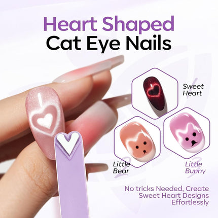 Modelones Cat Eye Gel Nail Polish Magnet, 8-in-1 Cat Eye Magnet Tool for Gel Nails Strong Magnetic Nail Art Wand with Steel Ball, Glass Bead& French Tip&Clover Cateye Multi-Effect Magnets DIY Salon