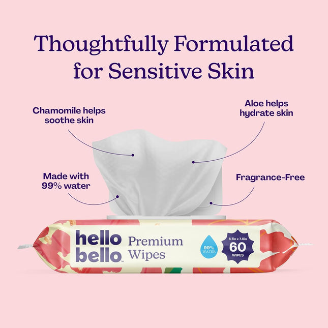 Premium Wipes, Designed for Sensitive Skin with Chamomile &