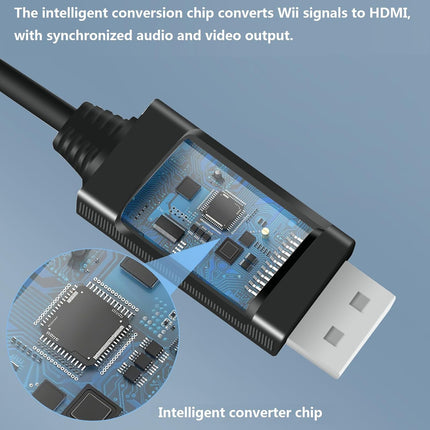 5ft WII to HDMI Converter Cable Adapter,for use with Full HD 1080P Devices with an HDMI Port,Compatible with WII,U,HDTV, Monitor (Black)