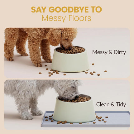 Silicone Pet Feeding Mat - 100% Waterproof Dog & Cat Bowl Pad with Raised Edges - Protects Floors from Messy Eaters & Spills - Anti-Slip, 100% PET-Safe, Dishwasher Safe (Grey 18.5"x11.5")