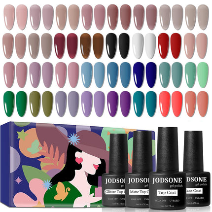 Set de 36 PCS de esmalte de gel para uñas-32 colores kit de esmalte de gel base coat glossy matte y glitter top coat colección verde azul rojo rosa para mujeres