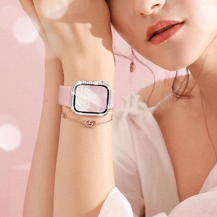 Silicone Band and Case Compatible with Apple Watch Bands for Women 40mm 44mm 41mm 45mm 42mm 46mm, Sport Strap with Bling Diamond Screen Protector Cover for iWatch Series 11/SE3/10/9/8/7/6/5/4