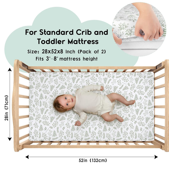 Baby Crib Sheets for Boys Girls, Fitted Crib Sheet 2 Pack for Standard Crib and Toddler Mattress, Super - photo 2