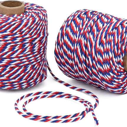 Cotton Twine String,2mm Thick, 164 Feet per Roll, 2 Pack, for Crafts Gift Wrapping Baking Holiday Decor,Red Blue and White