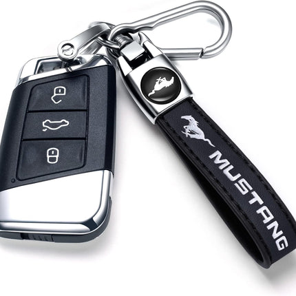 Genuine Leather Car Keychain Keyring Accessories Compatible with Ford Mustang Car Keychains Family Present for Man and Woman（Black）