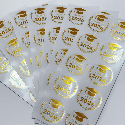 SourcetoHome 100xGraduation Stickers, Class of 2026 Transparent Foil Labels, Gold/Silver/Rose Round Seals, Perfect for Graduation Cards, Invitations, Gift Wrapping, and Party Favors (Class of 2026 - Gold Foil) - General - detail view 4