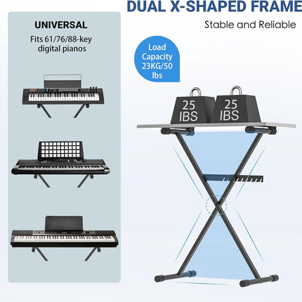 GLEAM Keyboard Stand - Digital Piano Stand, Single X Style, Black (Capacity: 100 lb)