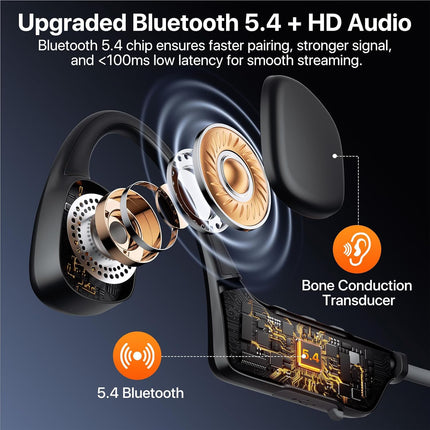 Bone Conduction Headphones, Open Ear Bluetooth Headphones, IPX6 Sweat Resistant, Bluetooth V5.4, 8H Playtime, Comfortable Fit Wireless Earbuds for Running, Gym, Cycling, Outdoor, Black