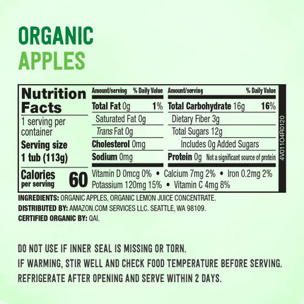 Amazon Brand - Mama Bear Organic Baby Food Apples, vegetarian, 4 ounce (Pack of 1) Cup