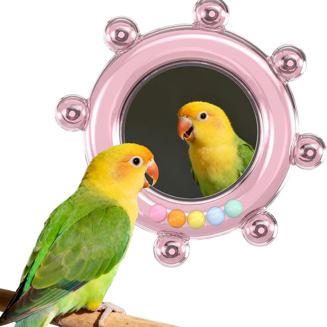 Bird Mirror Toys for Cage,Parakeet Rotating Sound Wheel Toy,Budgie Training