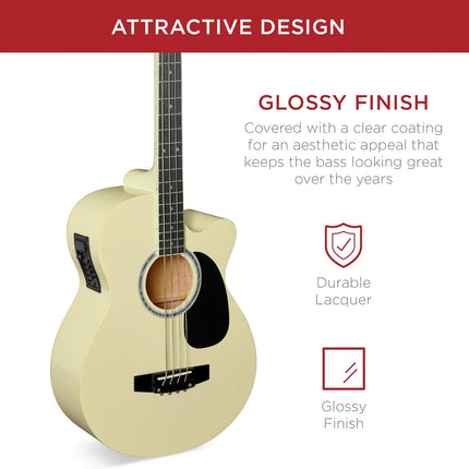Best Choice Products Acoustic Electric Bass Guitar, Full Size 4 String, Fretted Bass Guitar w/Padded Gig Bag - Cream White