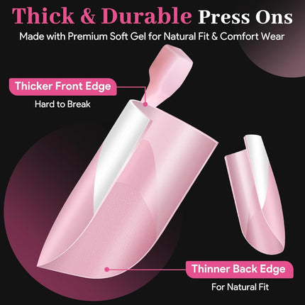 60Pcs Light Pink French Tip Press on Nails & Press on Toenails Set, Square Fake Nails Kit with Nail Glue, 15 Sizes Acrylic Full Cover Toe Nail Press Ons Stick on Nails for Women DIY Home Manicure