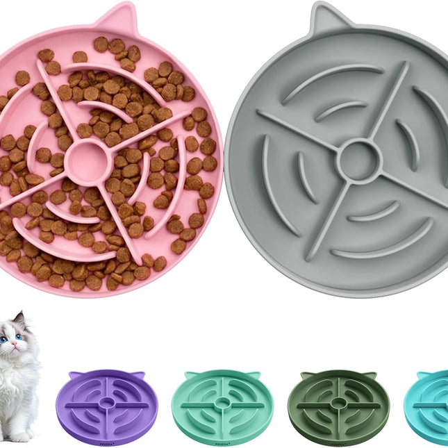 2 Pcs Silicone Slow Feeder Cat Bowl, Cat Slow Feeder for Food Training, Interactive Puzzle Bowls for Puppy, Kitten