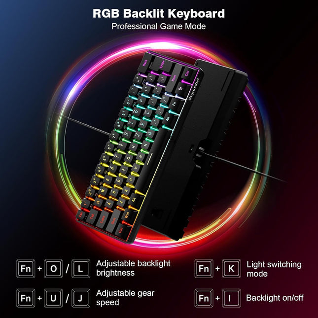 60% Wired Gaming Keyboard, RGB Backlit Ultra-Compact Mini Keyboard, Waterproof Small Compact 61 Keys for - photo 2