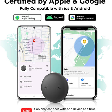 GPS Cat Tracker Collar(iOS & Android), Bluetooth Mini GPS Dog Tracker, Smart Pet Activity Tracker, No Monthly Fee, Work with Apple Find My & Google Find Hub, Finder Tag for Pets,Items 1P Blue