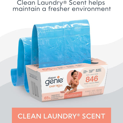 Diaper Genie Easy Roll Refill | 18 Clean Laundry Scent Bags | 65% PCR Film | Fits Platinum, Signature & Deluxe