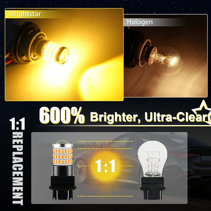 iBrightstar 3157 LED Bulb Amber, 3157a LED Turn Signal Bulbs Super Bright for vehicle Blinker Lights and Turn Signal Lights, 2 Pack