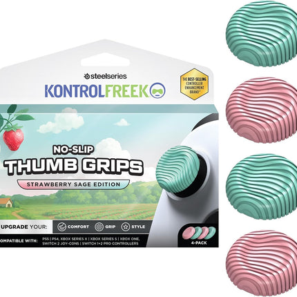 KontrolFreek No-Slip Thumb Grips – Strawberry Sage Edition for Nintendo Switch Pro, Switch 2 Joy-Con, PlayStation 4, PlayStation 5, Xbox One & Xbox Series X|S Controller | 4-Pack | Pink/Green