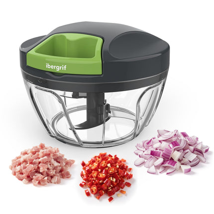 Procesador de alimentos manual, picador de verduras, picador de cebolla y ajo portátil con cortador de cuerda de mano para verduras, jengibre, frutas, nueces, hierbas, 500ml, para cocina, camping, RV, M501