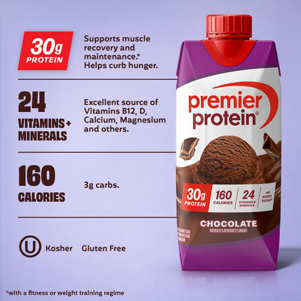 Shake, Chocolate, 30g Protein, No Added Sugar, 24 Vitamins & Minerals to Support Immune Health, 11 fl oz, 12 Pack