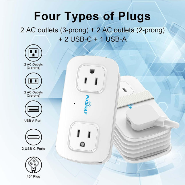 Cruise Essentials 4-Ft Travel Power Strip with 4 Outlets and 3 USB Ports (2 USB C), Non Surge Protector - photo 2