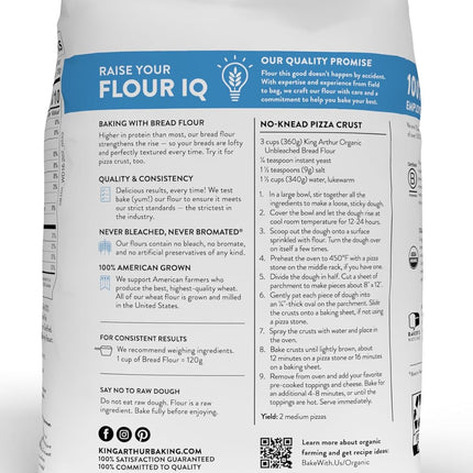 King Arthur 100% Organic Bread Flour, Unbleached, 5 lb (Pack of 1) - Non-GMO Project Verified, No Preservatives