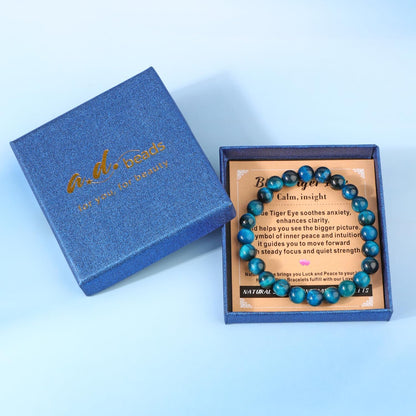 Blue Tiger Eye Gemstone Stretch Bracelet, Unisex - photo 5
