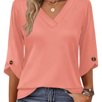 3/4 Length Sleeve Womens Tops Dressy Casual Blouses V Neck T Shirts Summer Tops Spring Outfits Loose Fit