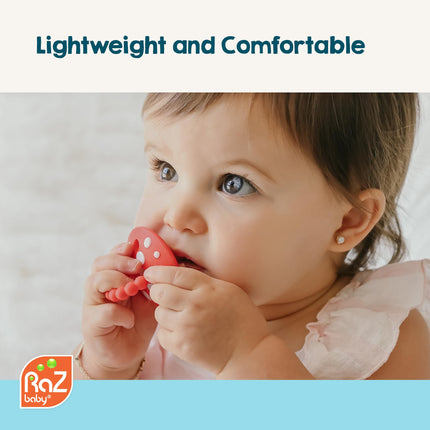 Soft Silicone Infant & Baby 3M+ Teether Toy Massaging Bristles Teething Pacifier - Soothes Sore Gums - Hands-Free & Easy-to-Hold Chompy Teether, BPA Free (RED/Green)