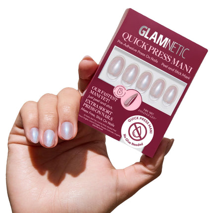 Glamnetic Quick Press Mani - No Glue Press On Nails, Just Peel and Stick, Oval Extra Short Nails, Mess Free, Salon Quality Stick On Nails, Nude Glazed | in 15 Sizes - 30 Nail Kit