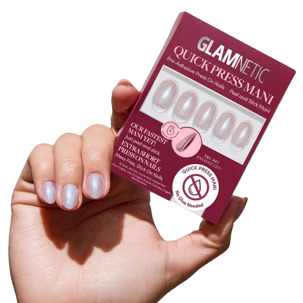 Quick Press Mani - No Glue Press On Nails, Just Peel and Stick, Oval Extra Short Nails, Mess Free, Salon Quality Stick