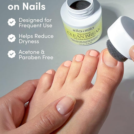 ella+mila Clean Break Non-Acetone Nail Polish Remover Pot - Acetone Free Gentle Polish Remover Dip Jar with Sponge for Fingers & Toes - Travel Size, Light Cotton Candy Scent (2 fl oz)