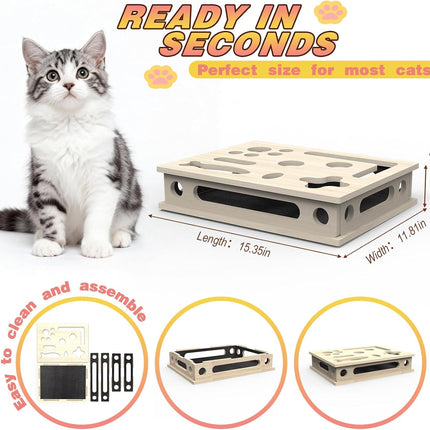Cat Scratch Puzzle Enrichment Box, Interactive Cat Nail File Box with Sandpaper Liner for Cat Claw Care, Cat Scratch Puzzle Box - Stress Free Alternative to Clippers & Grinders for Indoor Cats