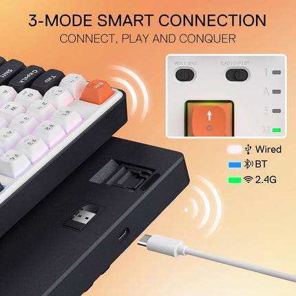PRO Wireless Gasket RGB Gaming Keyboard, 108 Keys Mechanical Keyboard w/Extra 4 Hotkeys, Upgraded Hot-swappable Socket, 3-Layer Noise Dampening, Round PBT Keycaps, Custom Linear Switch