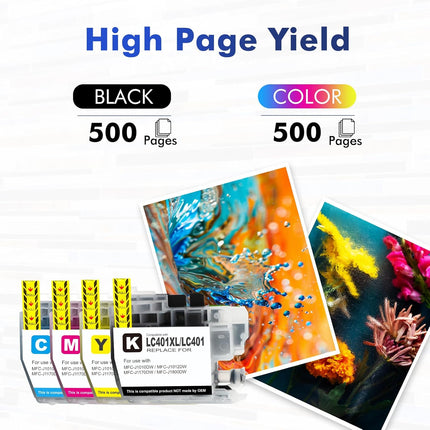 LC401XL LC401 Ink Cartridges 4-Pack for Select MFC-J Printers