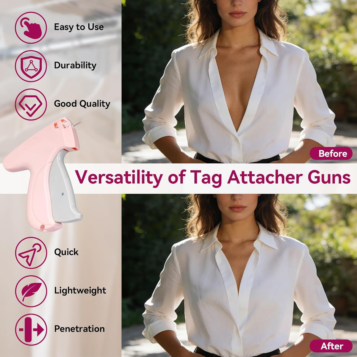 Pink Handheld Stitch Gun for Clothes with Black and White Fasteners - photo 4