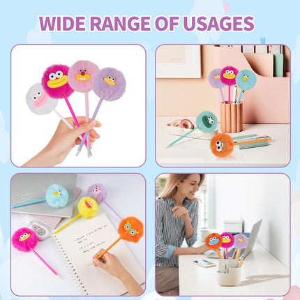OMyFav 24 PCs Pom Pom Pens — Fluffy Fuzzy Plush Pens Cute Kawaii Novelty Fun Pen for Kids Adults Novelty School Stationery Set Classroom Prizes Party Favors for Girls and Boys Office Supplies Gifts