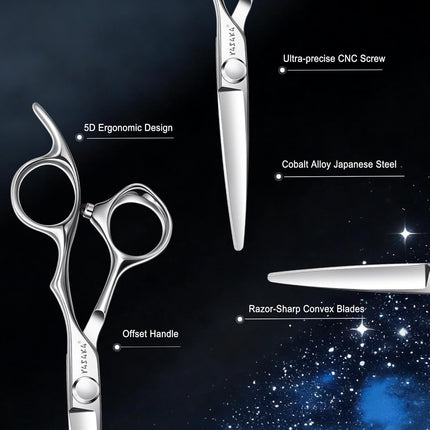Hair Cutting Scissors 5.5", Professional Barber Shears with Sharp Convex Blades, Cobalt Alloy Steel Hair Shears,Haircut scissors for Salon Stylists & Home Use - Silver